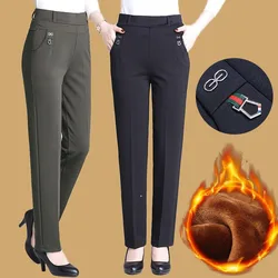 2022 New Atumn Winter Women's Pants Add Velet Mom Pants Elastic High Waist Casual Women Trousers Loose Straight P163