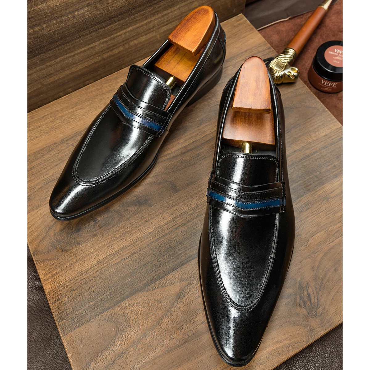 Hanmce Luxury Men Loafers High Quality Pointed Toe Genuine Leather Loafer Shoes