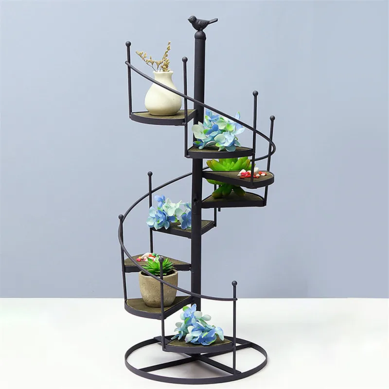 Rotating Ladder Design Spiral Plant Stand Iron Flower Pot Holder Shelf Space Saving Flower Pot Rack Display Home Garden Decor