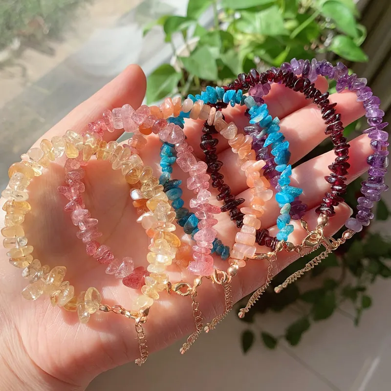 Healing Natural Crystal Stone Bracelet Irregular Raw Chips Gravel Lapis Lazuli Citrines Garnets Roses Quartz Crystal Braclest