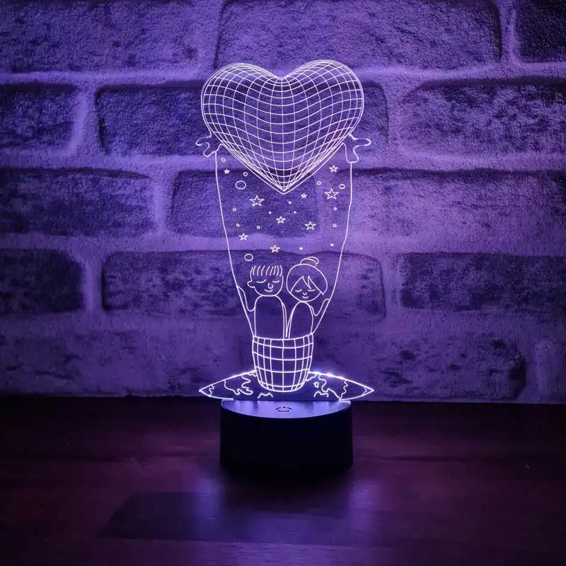 Love Balloon USB and Touch Button Control 3D Illusion Acrylic Table Lamp 7 Diffrent Light Color Gift for Couples Party Decor Room Decor Anime Wedding Stranger Things Led Lights Wedding Decoration Nightlights Bedroom