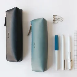 Sunny PU Leather Pen Pencil Bag Case Triangular Shape Vintage Color Storage Pouch for Pens Eraser Zakka Stationery School F751