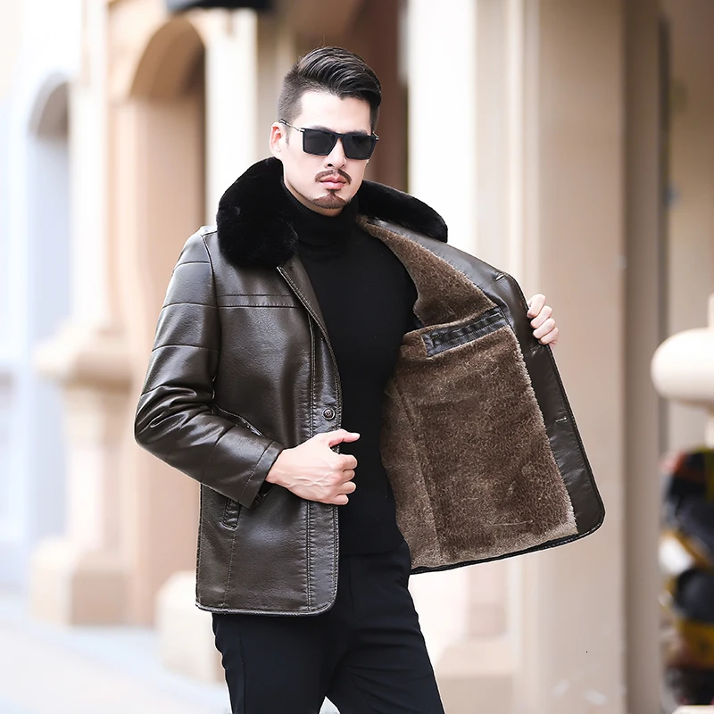 2021 Plus size   sheepskin coat  men  genuine leather mens jacket High quality Raccoon fur collar locomotive leather jacket