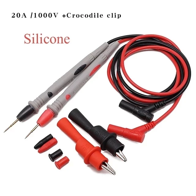 1 Pasang Multimeter Digital Probe Soft-silicone-Wire Jarum-tip Universal Test Leads dengan Alligator Clip UNTUK LED Tester Multimetro