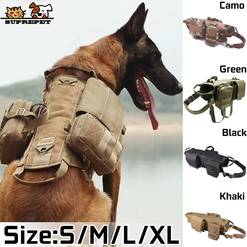 SUPREPET Big Dog Harness Nylon Tactical Vest for Large Dogs Pitbull Military Army Dog Harness Hunting Outdoor German Shepherd