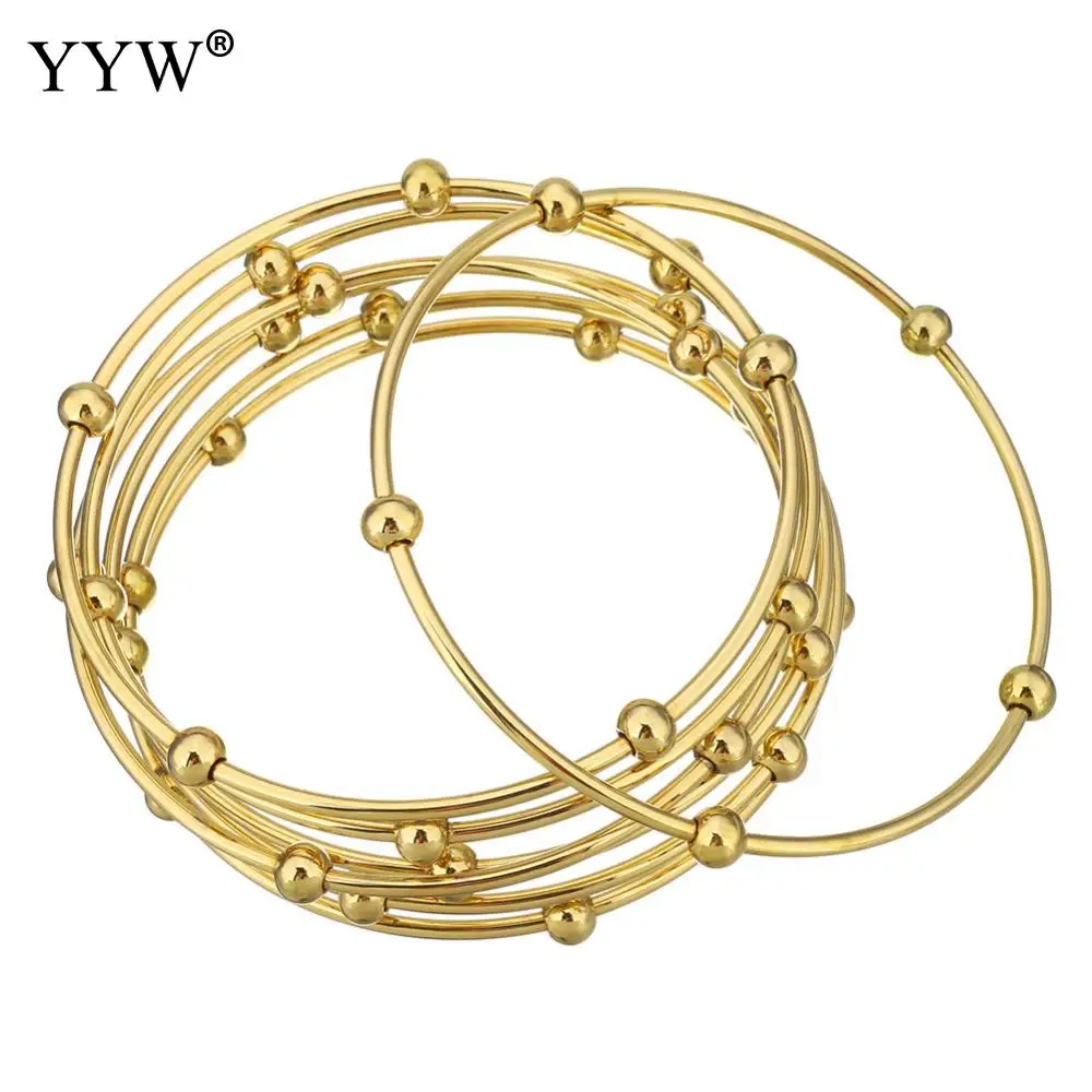 7pcs/Set Fashion Stainless Steel Bangle Gold Color Vintage Women Metal Bangle & Bracelet Jewelry Wholesale 68mm Diameter