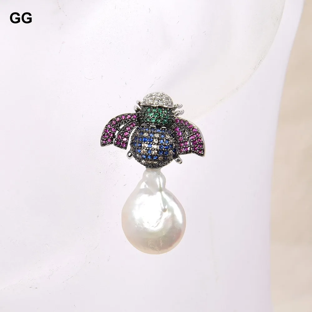 GuaiGuai Jewelry Freshwater White Coin Pearl Cz pave Insert Stud Earrings