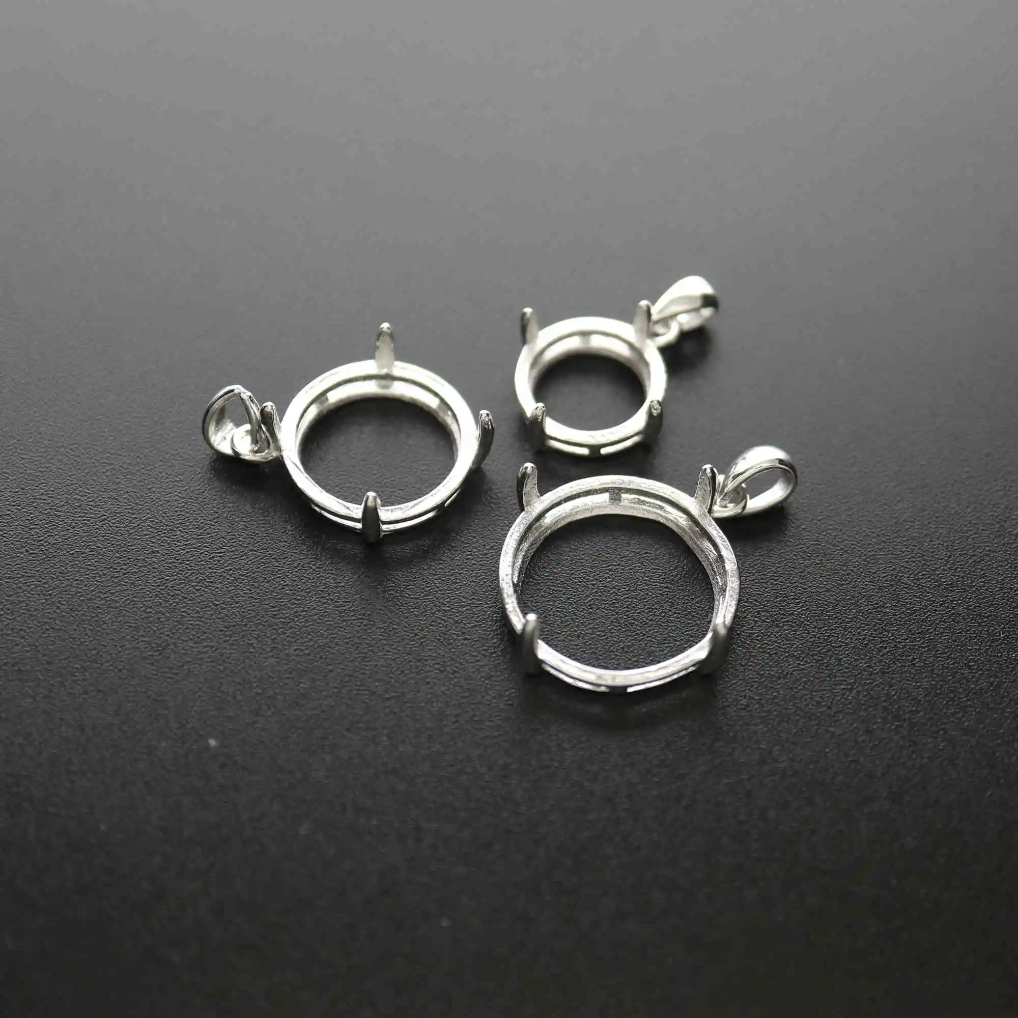 

7-22MM Round Cabochon Bezel Solid 925 Sterling Silver DIY Prong Settings Pendant 1411233