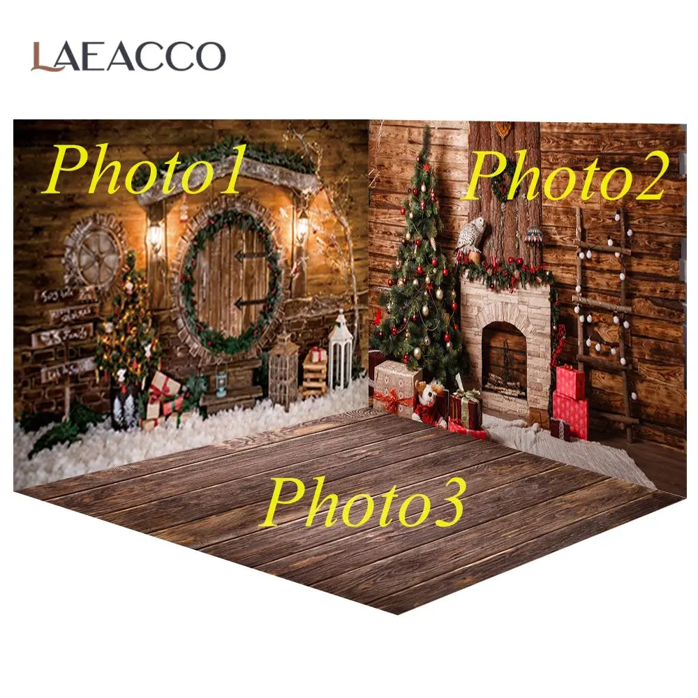 Christmas Backgrounds For Photography Winter Snow Wood Ladder Snow Gift Fireplace Tree Lantern Yard Scenic Photographic Backdrop