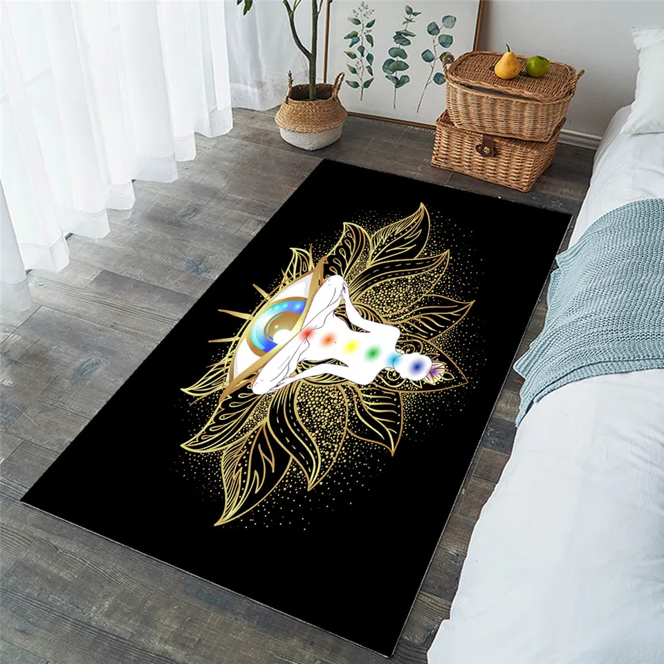 BeddingOutlet Chakra Carpets for Living Room Zen Theme Rectangle Area Rug Colorful Alfombra Flower Lotus Floor Mat Wholesale