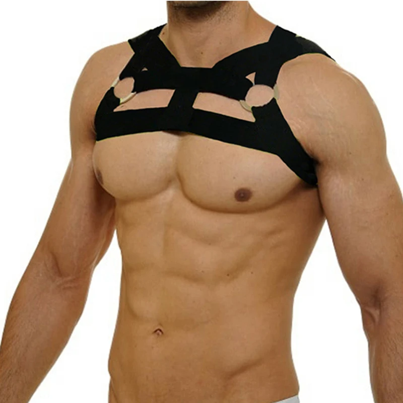 CLEVER-MENMODE Herren Körper Chest Harness Metall Ring Phantasie Party Dessous Sexy Schulter Bondage Riemen Clubwear Kostüm Männlichen Zentai