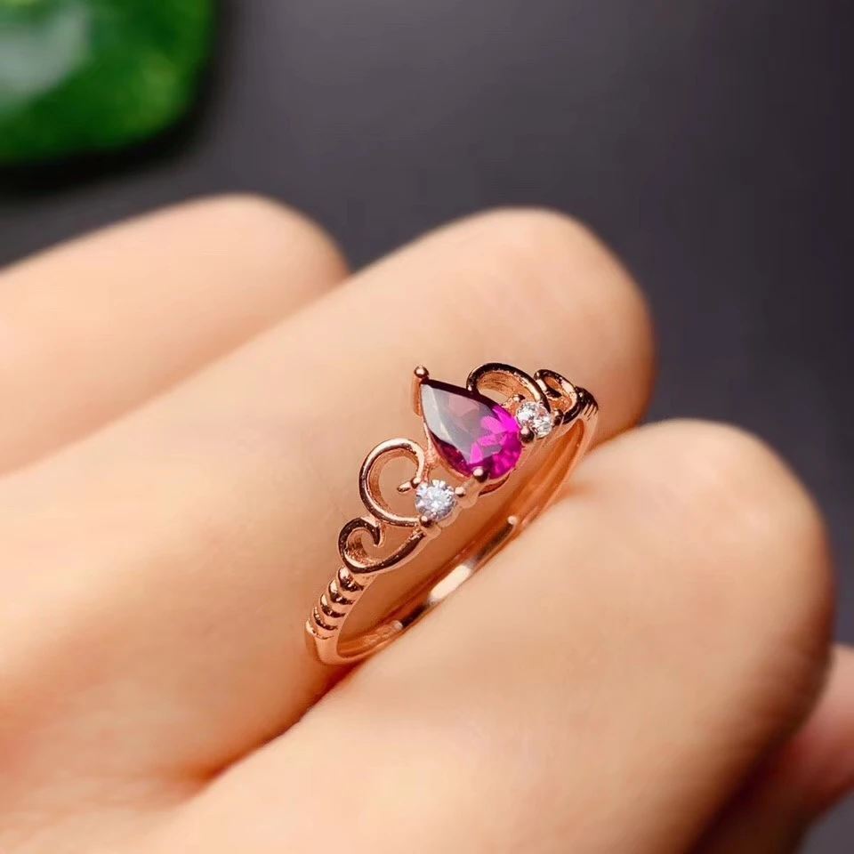 Anillo de plata con gema de granate rojo natural para mujer, joyería de estilo clásico en forma de lágrima, regalo de aniversario para fiesta de cumpleaños, vino tinto, buen color