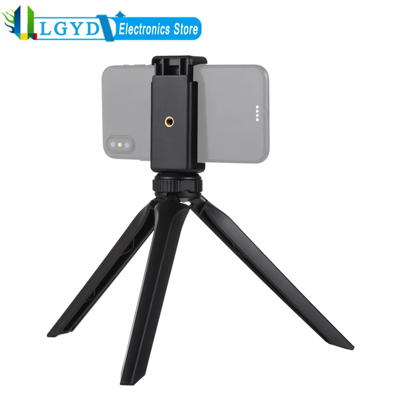 PULUZ Pocket Mini Plastic Tripod Mount with Phone Clamp for Smartphones Tripod Holder with 1/4 inch Screw Holes for GoPro Action