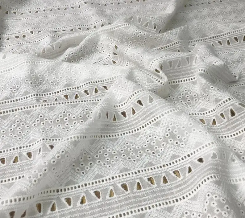 hollowed out cotton lace fabric, eyelet dress fabric, lace fabric by the yard