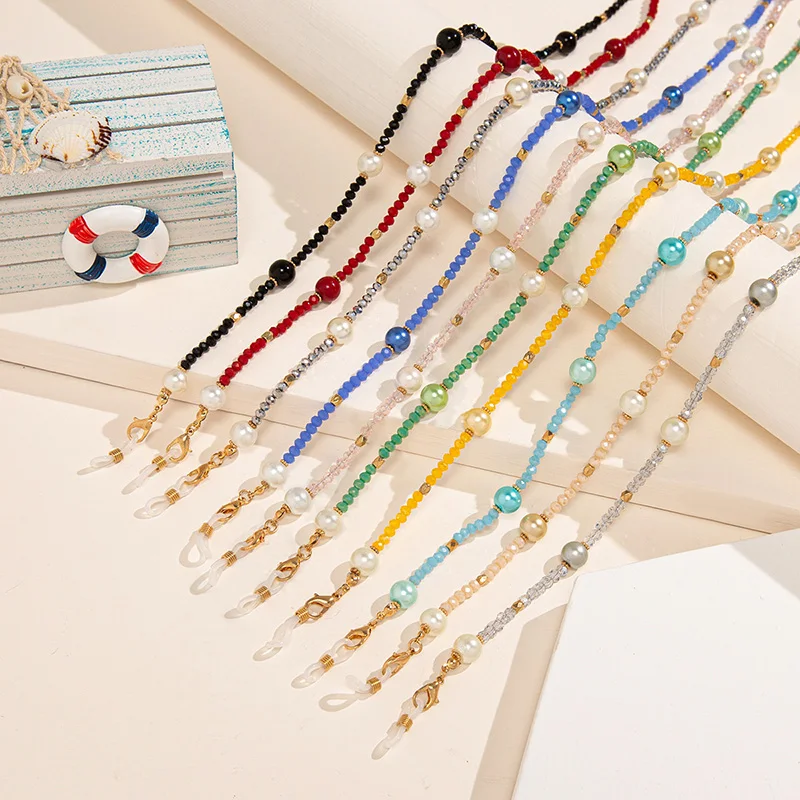 Chaîne de lunettes de soleil en argile polymère pour femmes, Boho Chic, perles de verre, masque, lanière de cou, chaîne élégante, bijoux cadeau
