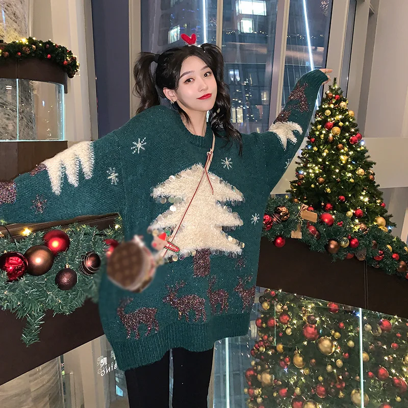 【Christmas Party】Christmas series cute round neck pullover sweater women 2020 winter new style inside women winter sweater