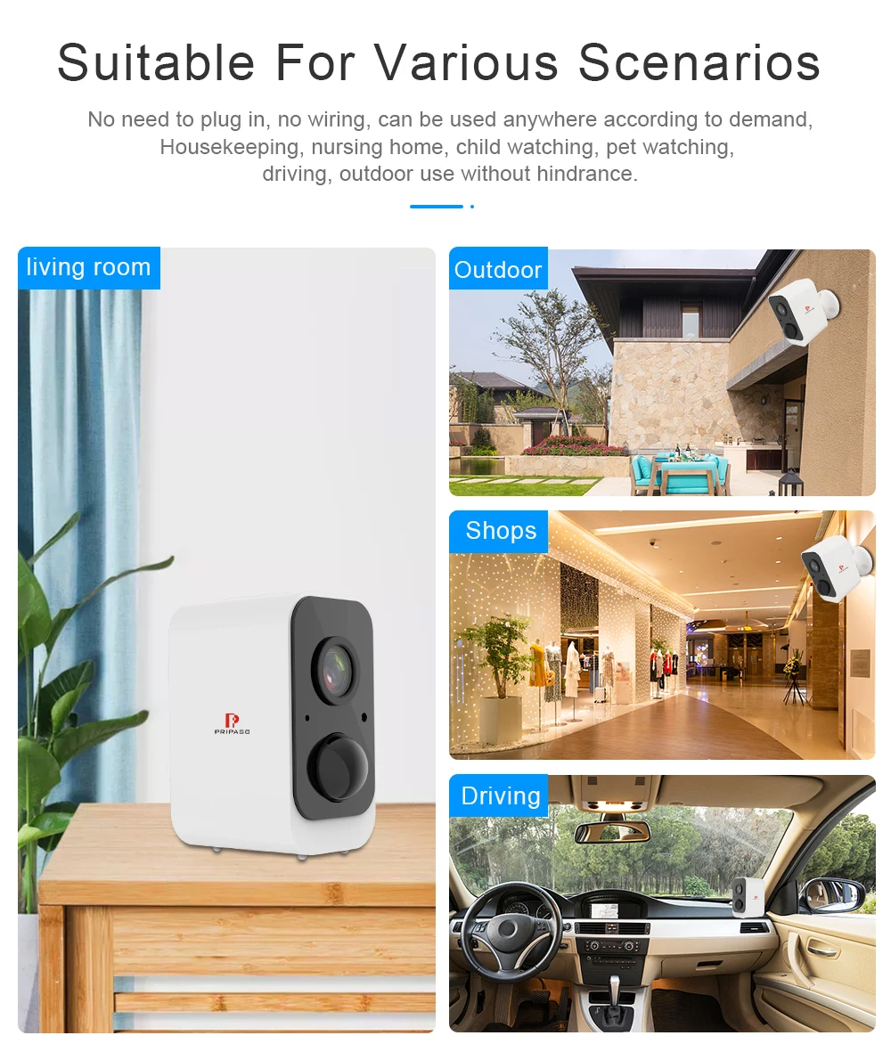 1080P Wireless Tuya Camera Outdoor Battery Powered WiFi Camera 2MP Home Security IP Cam Waterproof Rechargeable Battery Camera