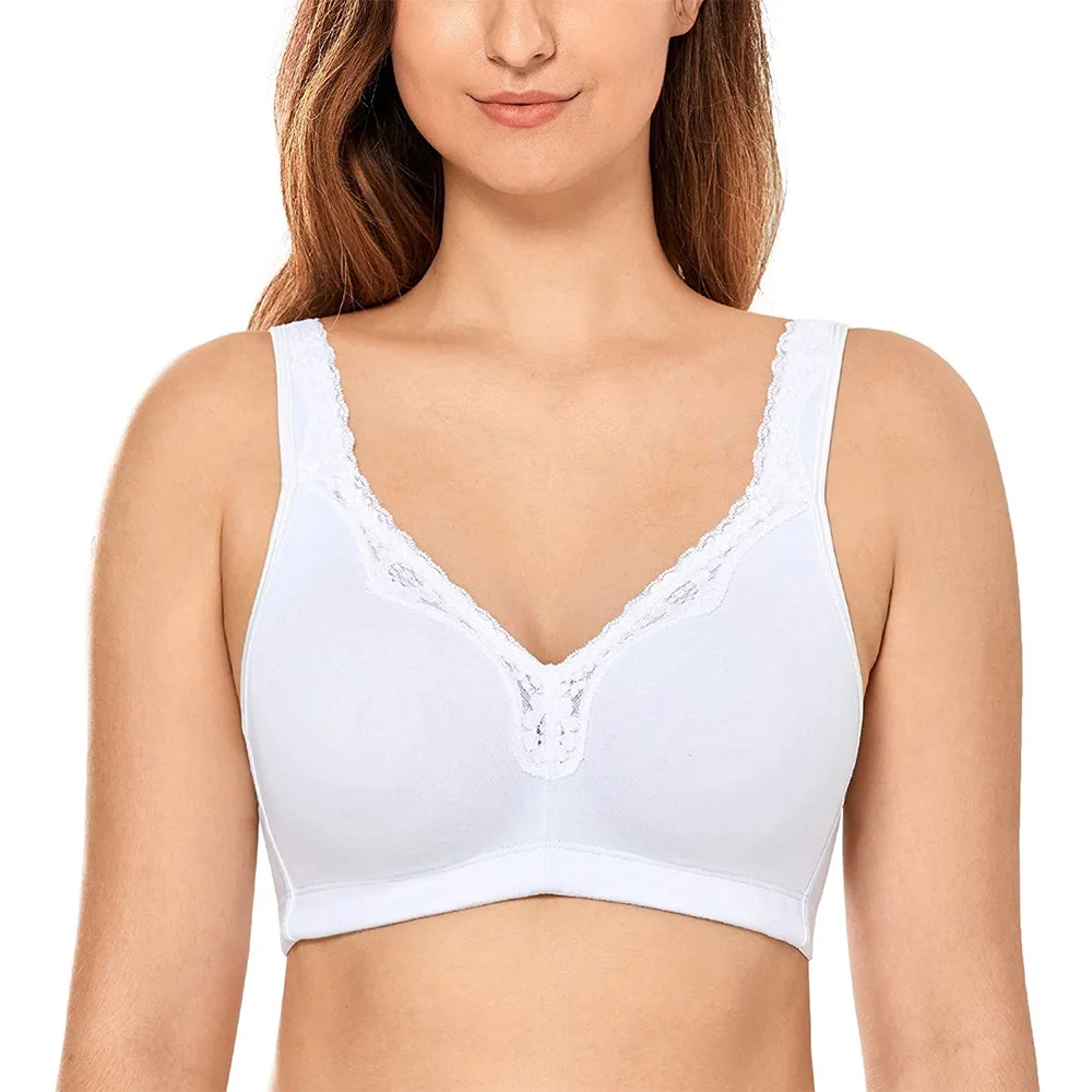 

Wirefree Cotton Bra Women Sleeping Underwear Wireless Soft Cup Plus Size Minimizer Bra Full Coverage C D E F G H I Cup