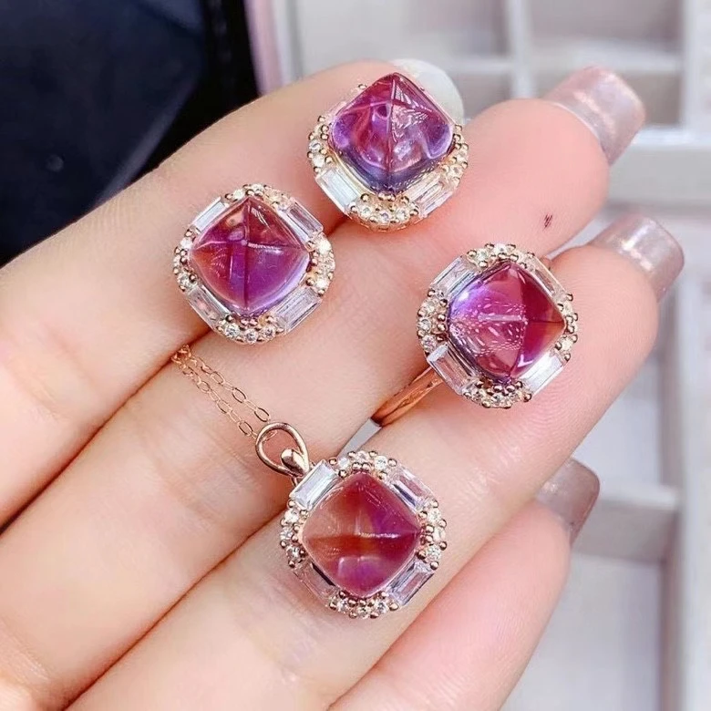 KJJEAXCMY fine jewelry 925 sterling silver inlaid Ametrine women elegant vintage Sugar tower gem ring pendant earrings suit supp