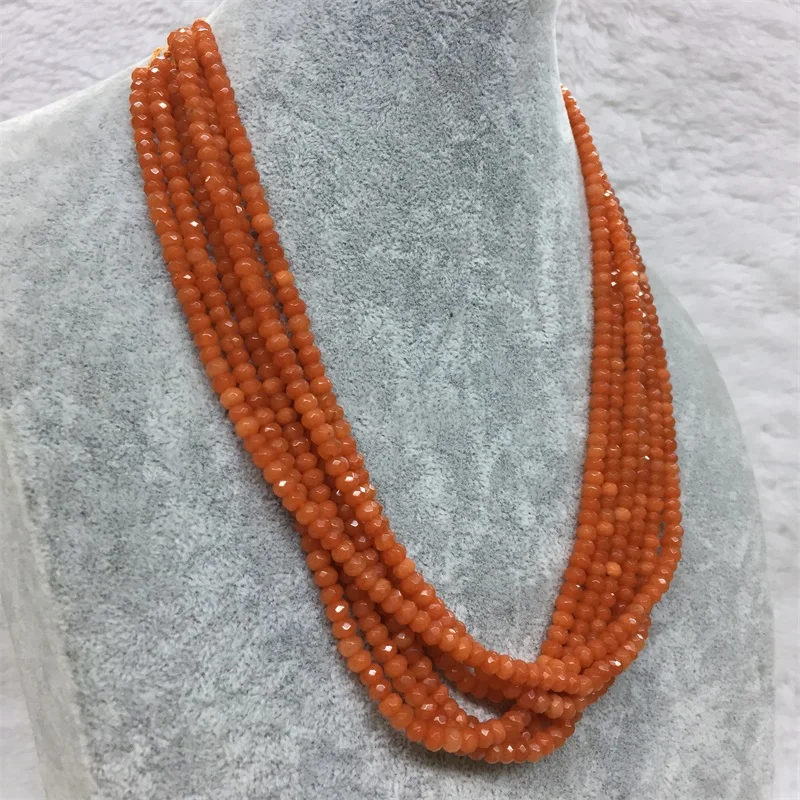 Pretty Orange Chain Necklace for Women Natural Faceted Rubys Jade Stone Beads Choker Collares 3*4mm Abacus Gift Jewelry