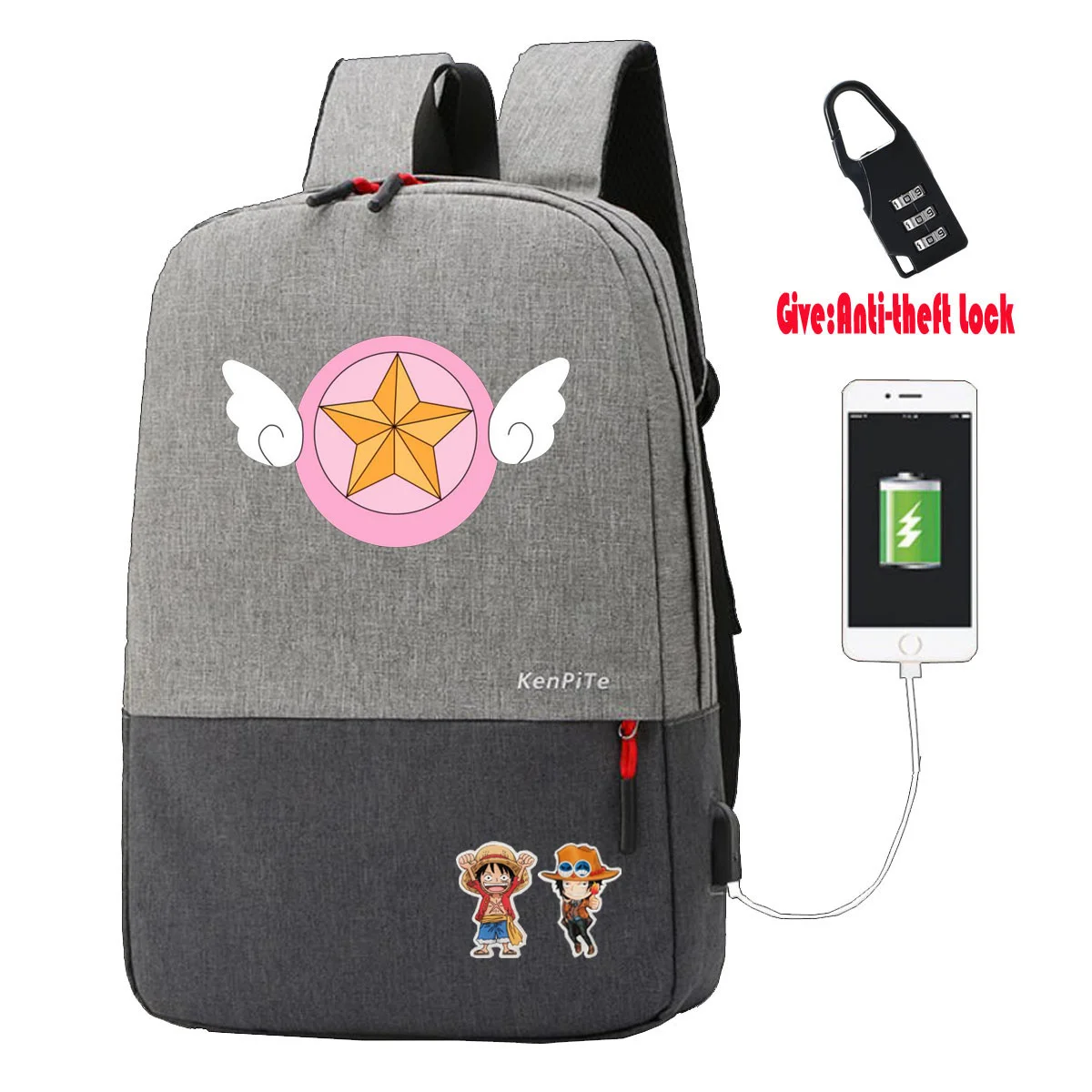 anime Cardcaptor Sakura Backpack women men Anti-theft USB Charging Laptop backpack student book Bags teenagers Travel backpack