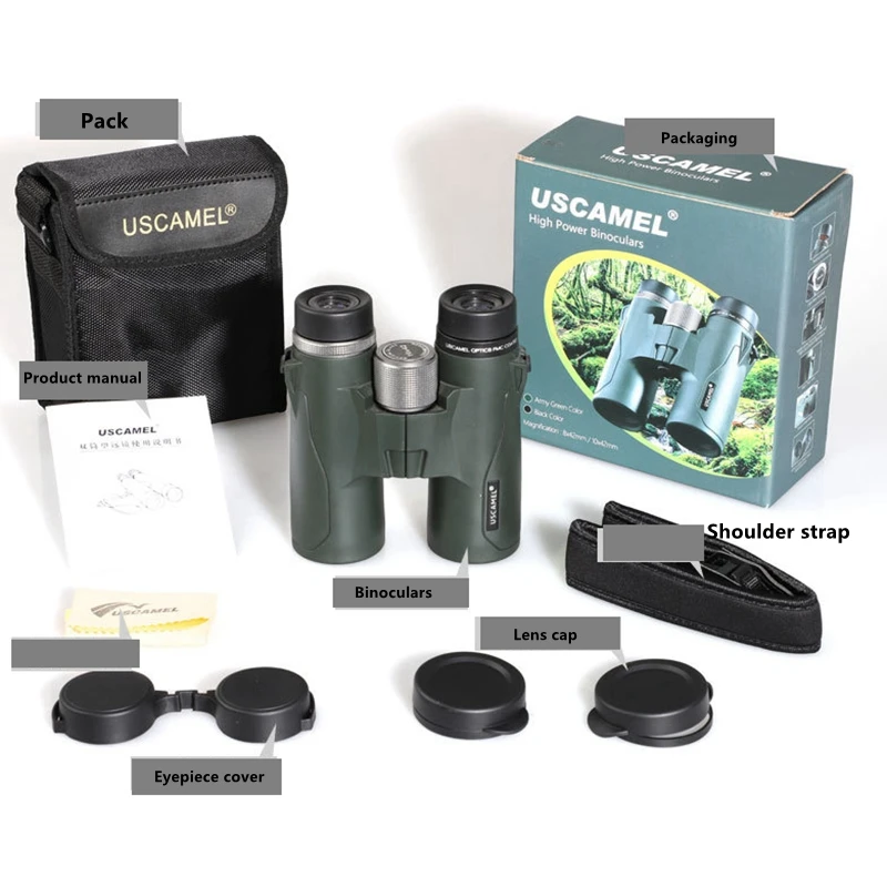 Binoculares BAK4 HD de larga distancia, telescopio militar profesional potente para caza, deportes al aire libre, Camping y viajes, 10x42, 8x42