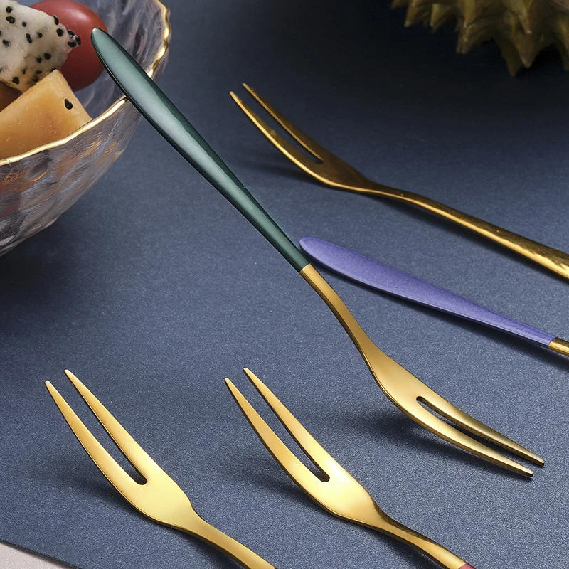 Fruit Fork Colorful 304 Stainless Steel Kitchen Set Cutlery Cake Dessert Fork For Snack Tableware Tea Fork Dinnerware in Party