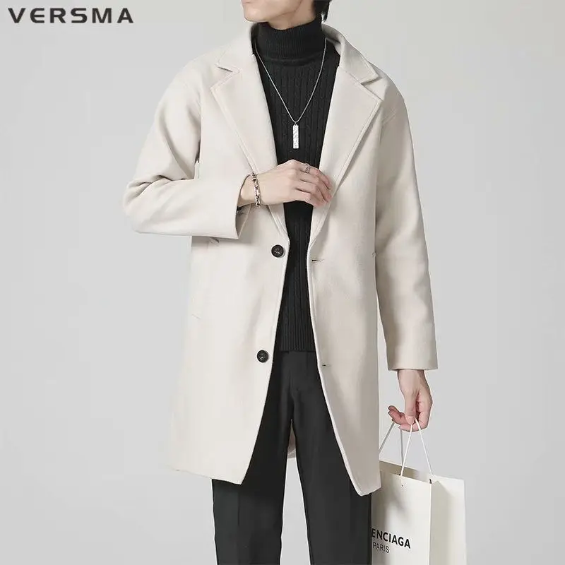 VERSMA Korea Fashion Kasual Longgar BF Kopi Wol Mantel Panjang Pria Musim Dingin Gaya Antik Pakaian Pria Jaket Panjang Mantel Mantel 3XL