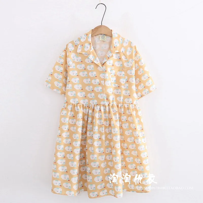 Nette schafe Japanischen weichen schwester druck kurzen ärmeln kleid weibliche mädchen student lose kleid sommer viktorianischen kleid kawaii mädchen