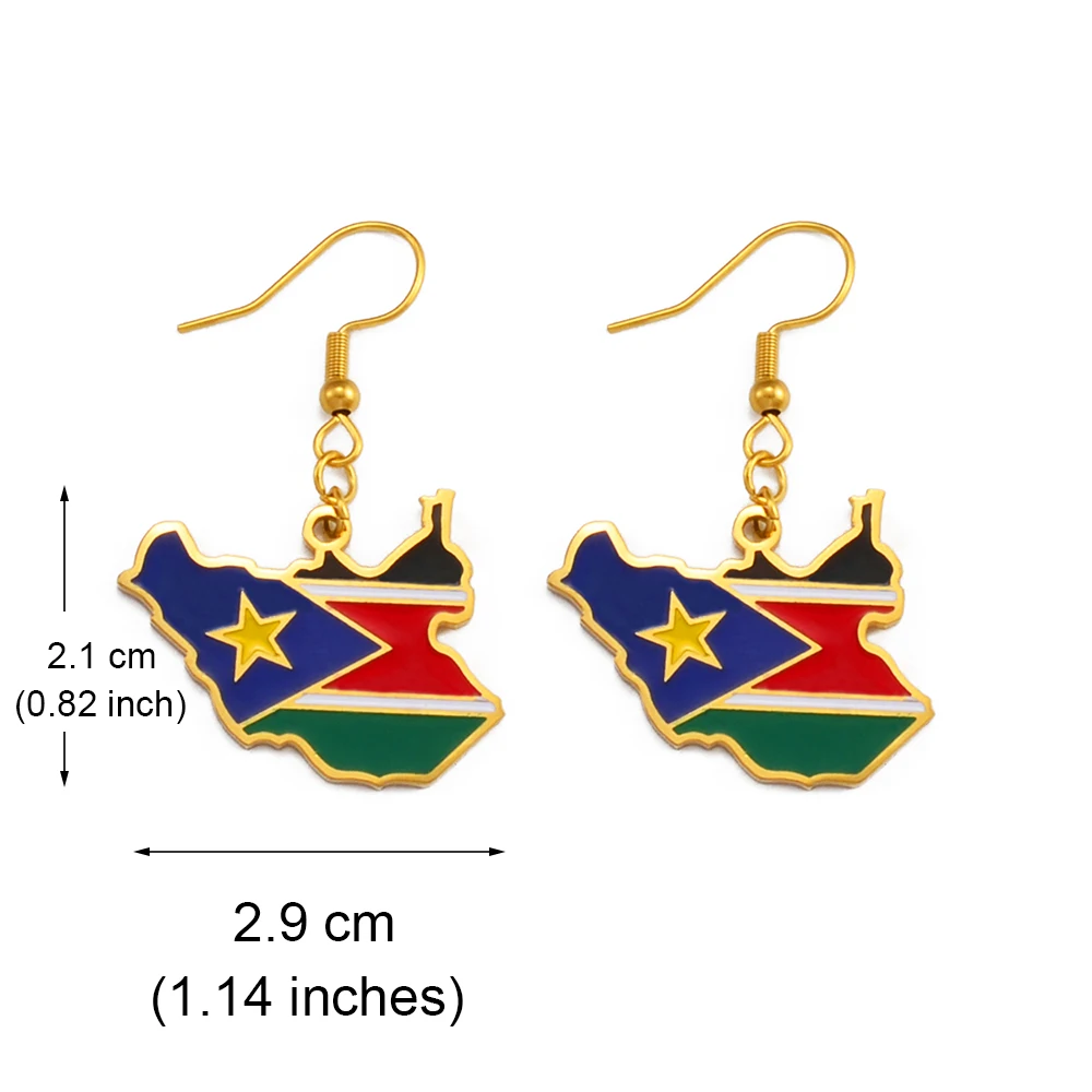 Anniyo South Sudan Map Flag Earrings for Women Girls Gold Color Jewelry South Sudanese Maps Ethnic  #231421