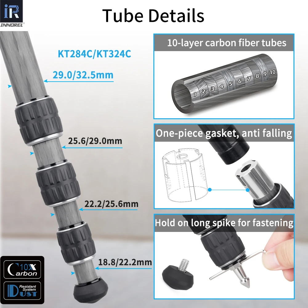 Imagem -05 - Camadas de Fibra Carbono Tripé Profissional Resistente Suporte Baixa Gravidade Ballhead Curto Centro Coluna para Câmera Dslr Kt284c 324c 10