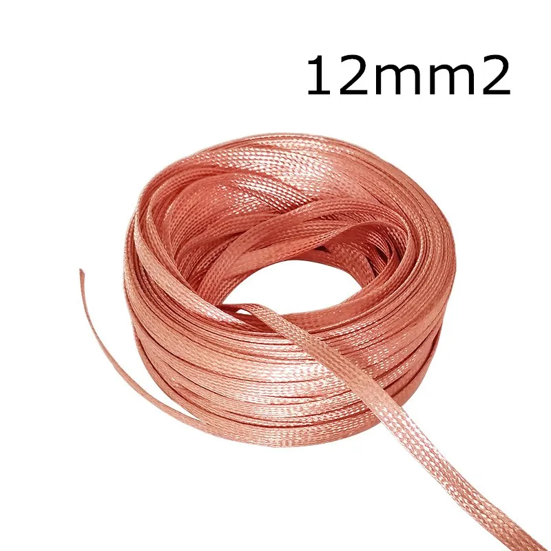 5 meters 12mm2 Copper Braided Wire Woven Thread Naked Copper Tape Earth Ground Wire Flexible Tinned Copper Flat Copper Strip