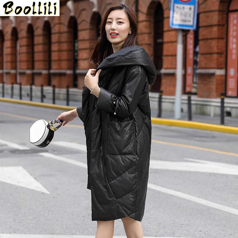 

Genuine Leather Boollili Down Jacket Sheepskin Coat Women Clothes 2023 Hooded White Duck Down Coat Winter Coat Women