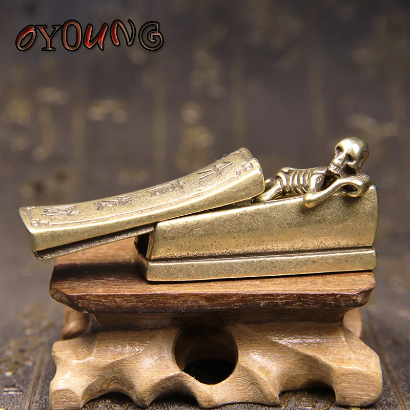 Pure Copper Coffin Ornaments Handmade Brass Crafts Openable Cover Bring Lucky and Wealth Chinese Feng Shui Home Desk Decorations