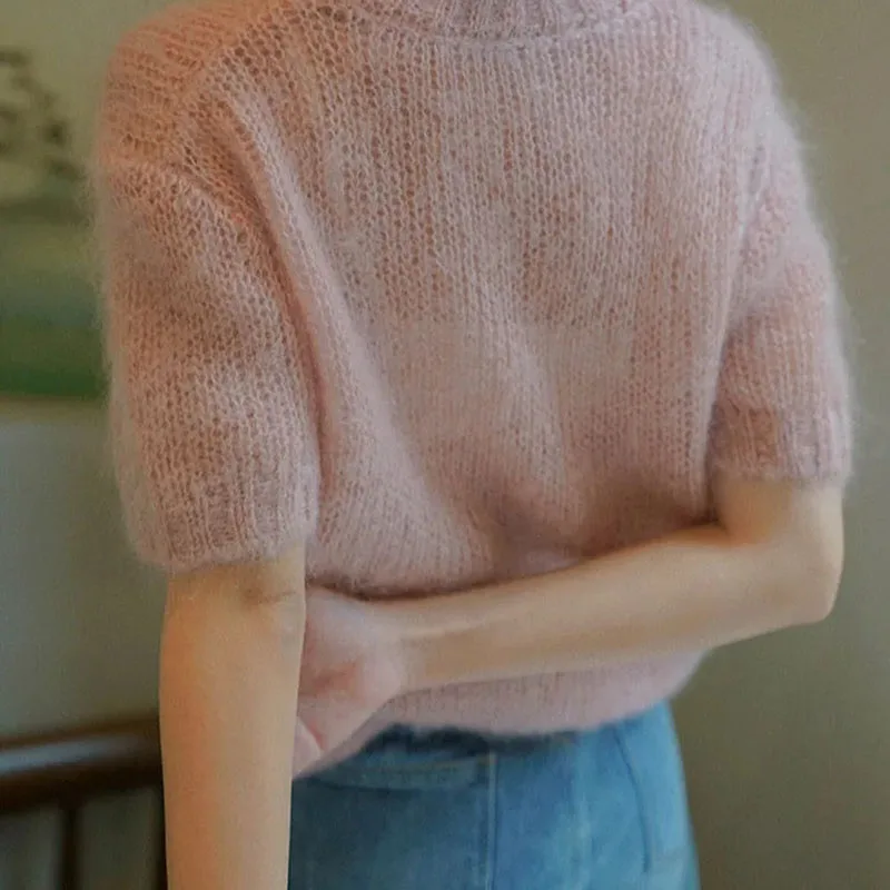 Sweater Oversize High Quality Summer 2021 Knitted O-neck Hollow Short Sleeve Pullover Solid Women Sweater Sexy Hot Pink Sweater