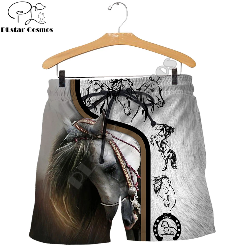 Love Horse Full Printed Mens Shorts Unisex Hip Hop Streetwear Elastic Waist Summer Beach Harajuku Casual Shorts Have belt