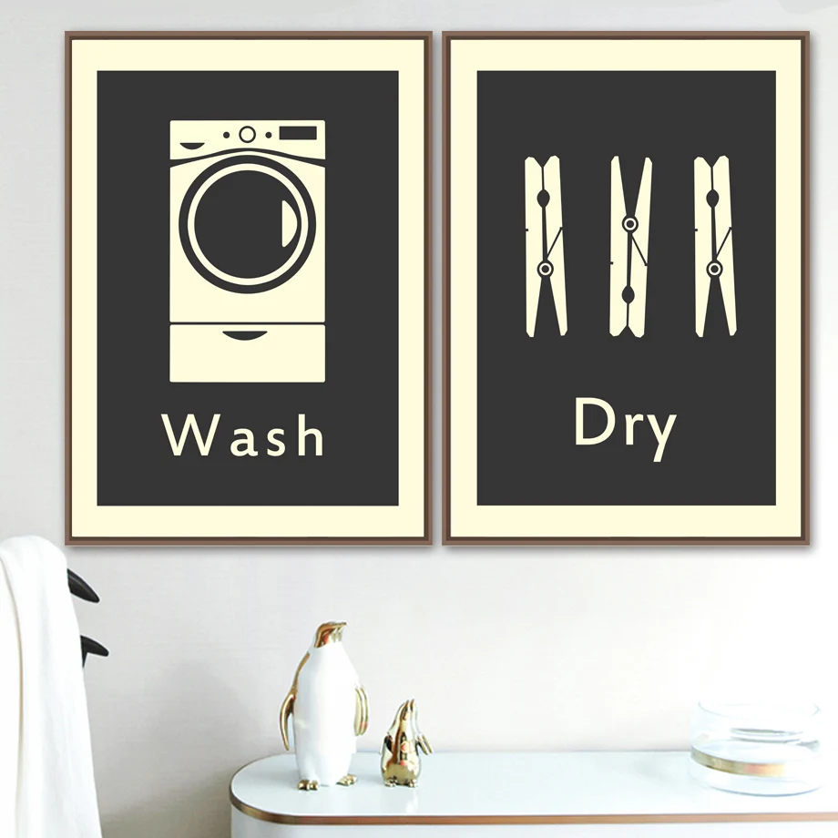 Nordic Wash Dry Press Minimalist Laundry Retro Wall Art Canvas Painting Posters And Prints Pictures Living Room Bathroom Decor