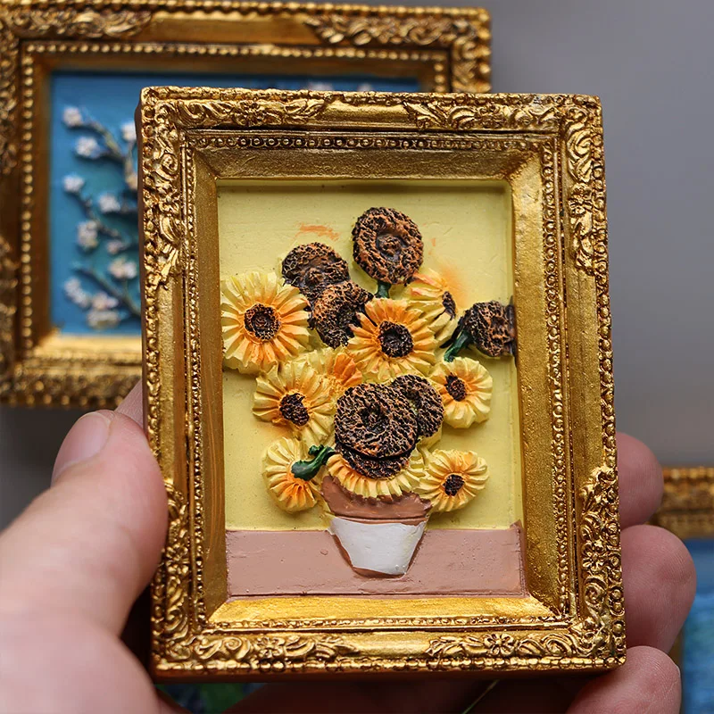 World famous painting Van Gogh painting Picture frame 3d fridge magnets starry sky sunflower siesta refrigerator stickers gifts