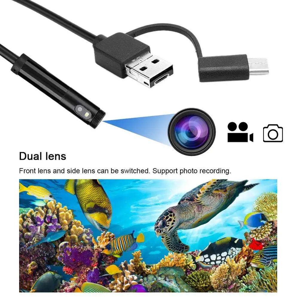 3In1 USB Endoscope 8mm Dual Lens Wifi Inspection Snake Camera 2.0 Megapixel Waterproof Semi-Rigid Borescope for OTG Android PC