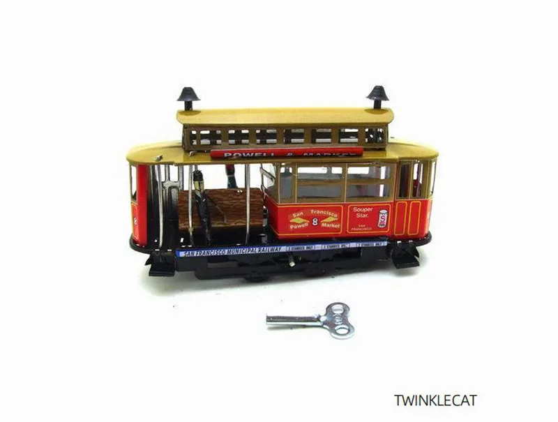 Los Angeles Tram Retro Wind Up Toys 18cm Creative Window Display Props Personality Gifts Creative Props Childhood Tin Toys