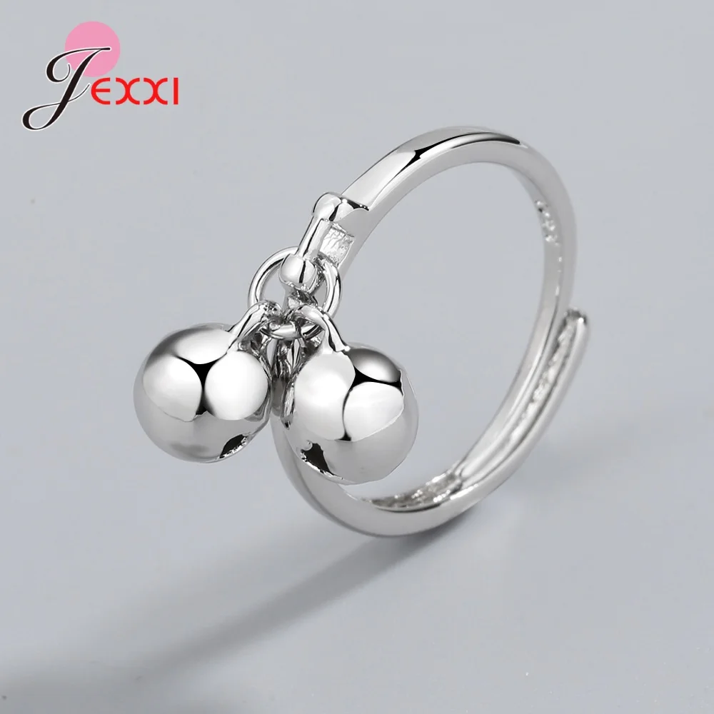 Good Quality Women Girls 925 Sterling Silver Bell Pendant Finger Rings Adjustable Size Sweet Birthday Party Jewelry Gifts