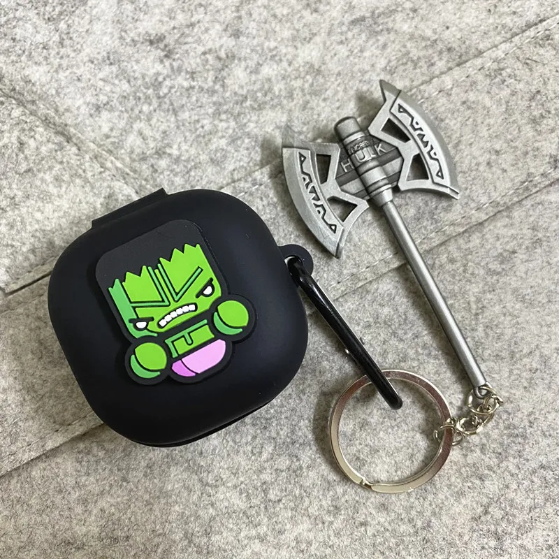Hoạt Hình Marvel Tai Nghe Chụp Tai Dành Cho Samsung Galaxy Nụ Sống/Pro Ốp Tai Nghe Không Dây Bluetooth Ốp Lưng Kim Loại Móc Khóa
