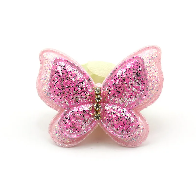 18Pcs 3.5*4.2cm Double Layers Handmade Glitters Butterfly Padded Appliques For Baby Headwear Hair Clips Decor Accessories