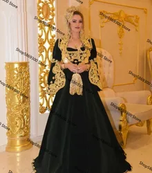 Black Kosovo Albanian Caftan Evening Dresses Vestidos Formales Gold Traditional Applique Prom Dress Robe De Soirée De Mariage