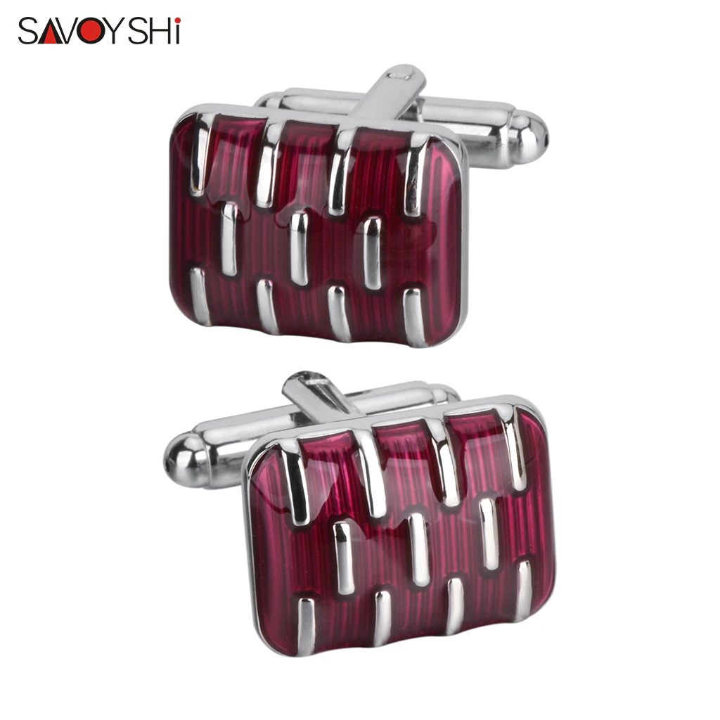 SAVOYSHI Fashion Red Enamel Cufflinks Rectangle Cufflinks Button For Men's French Shirt Dress Jewelry Accessories