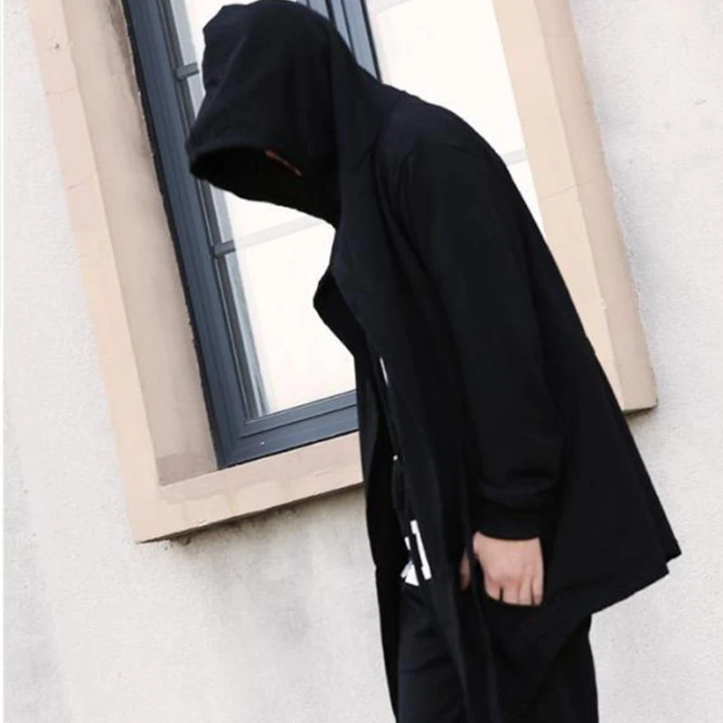 معطف الرجال الخريف/الشتاء الكورية نمط طويل فضفاض سترة هوديي كم طويل معطف غير رسمي للرجال سترة واقية القوطية معالج #4