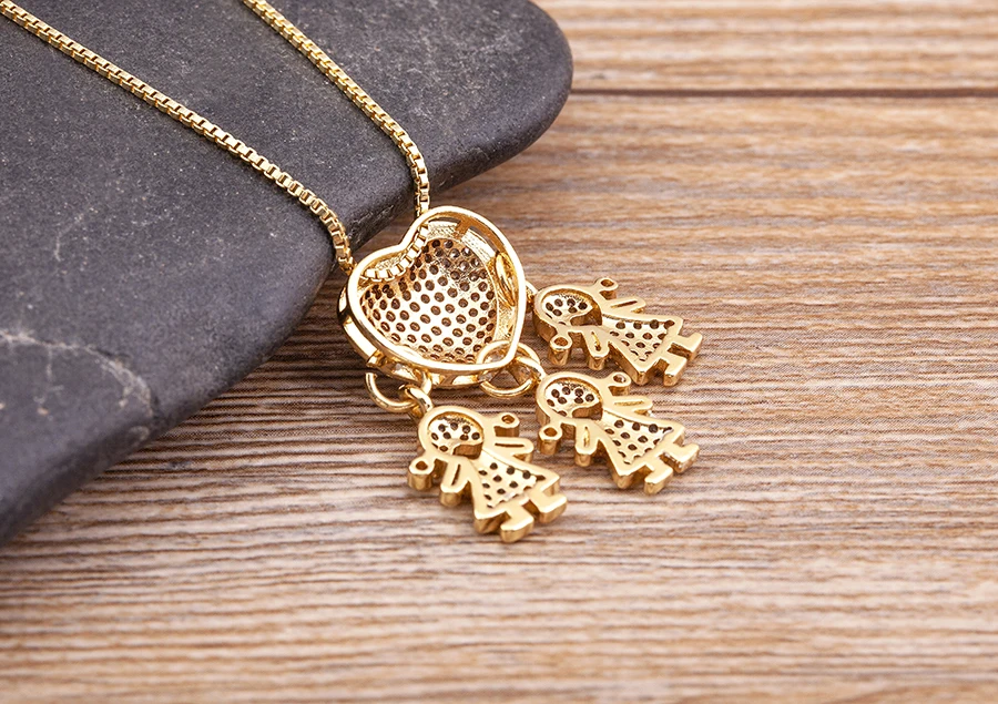Nidin Heißer Verkauf Sohn Tochter Herz Vergoldet Zirkonia Familie Mädchen Junge Anhänger Halskette Kette Schmuck Für Mutter Geschenk – Detail 26
