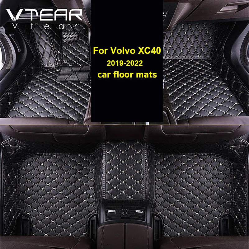 Vtear Car Floor Mats Pu Leather Waterproof Foot Rugs Interior Protection Pad Cover Decoration Accessories Parts For Volvo Xc40