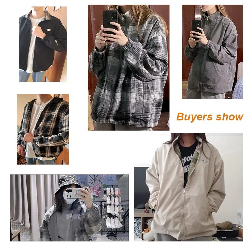 2021 New Coat Spring Autumn Casual Stand Jacket Men Korean Reversible Plaid Fashion All Match Loose Fit Jackets Men Women