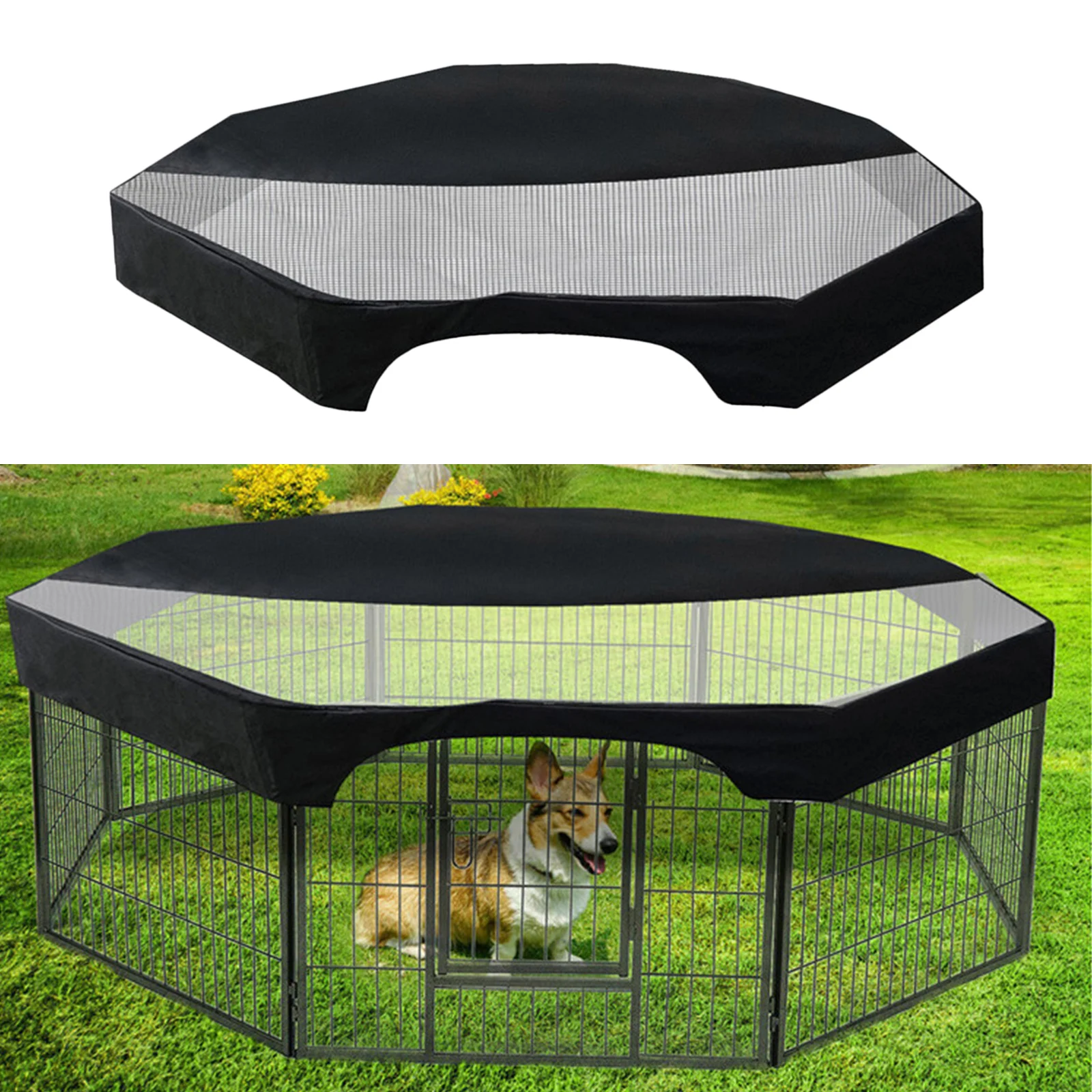 Octagon Pet Playpen Cover Portable Cage Cover Enclosure Dog Puppy Rabbit Outdoor Shade Mesh Fabric Sunscreen Dog Supplies